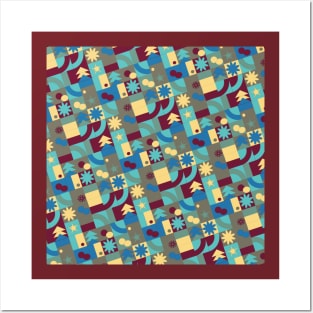 Geometric Pattern Maroon Posters and Art